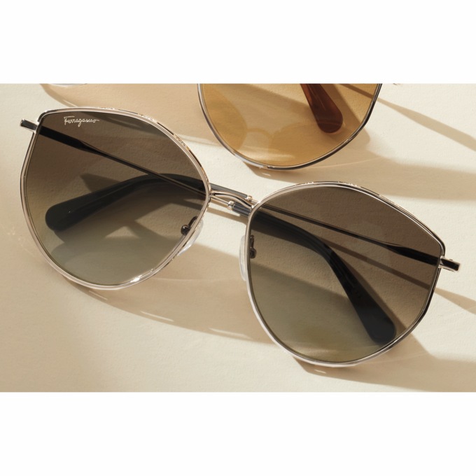 Salvatore Ferragamo Metal-Frame Sunglasses, Gray, large
