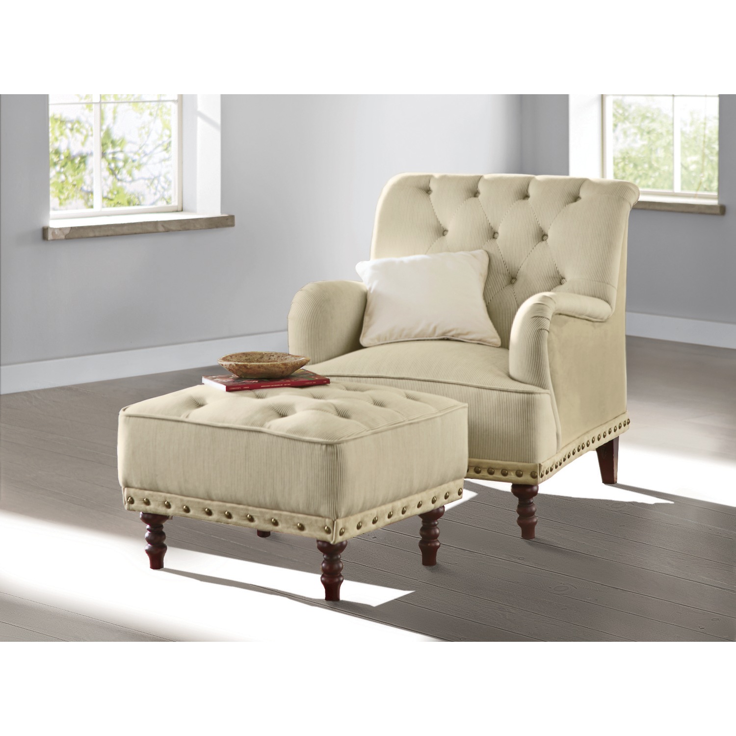 Tufted Accent Chair and Nailhead Ottoman | Montgomery Ward