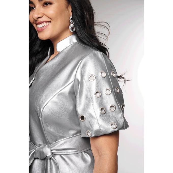 Cree Faux-Leather Grommet Dress, , large