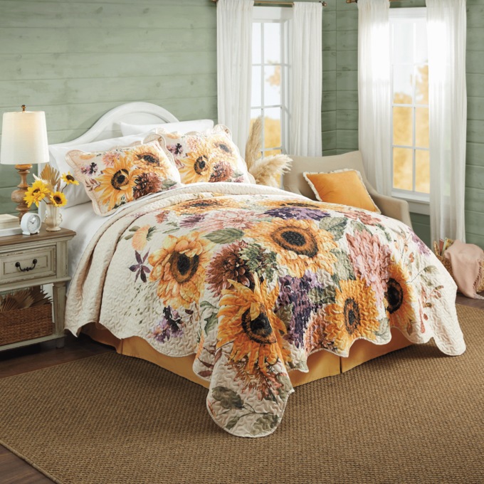 Maren Sunflower Scalloped Quilted Standard Sham, Multi, large