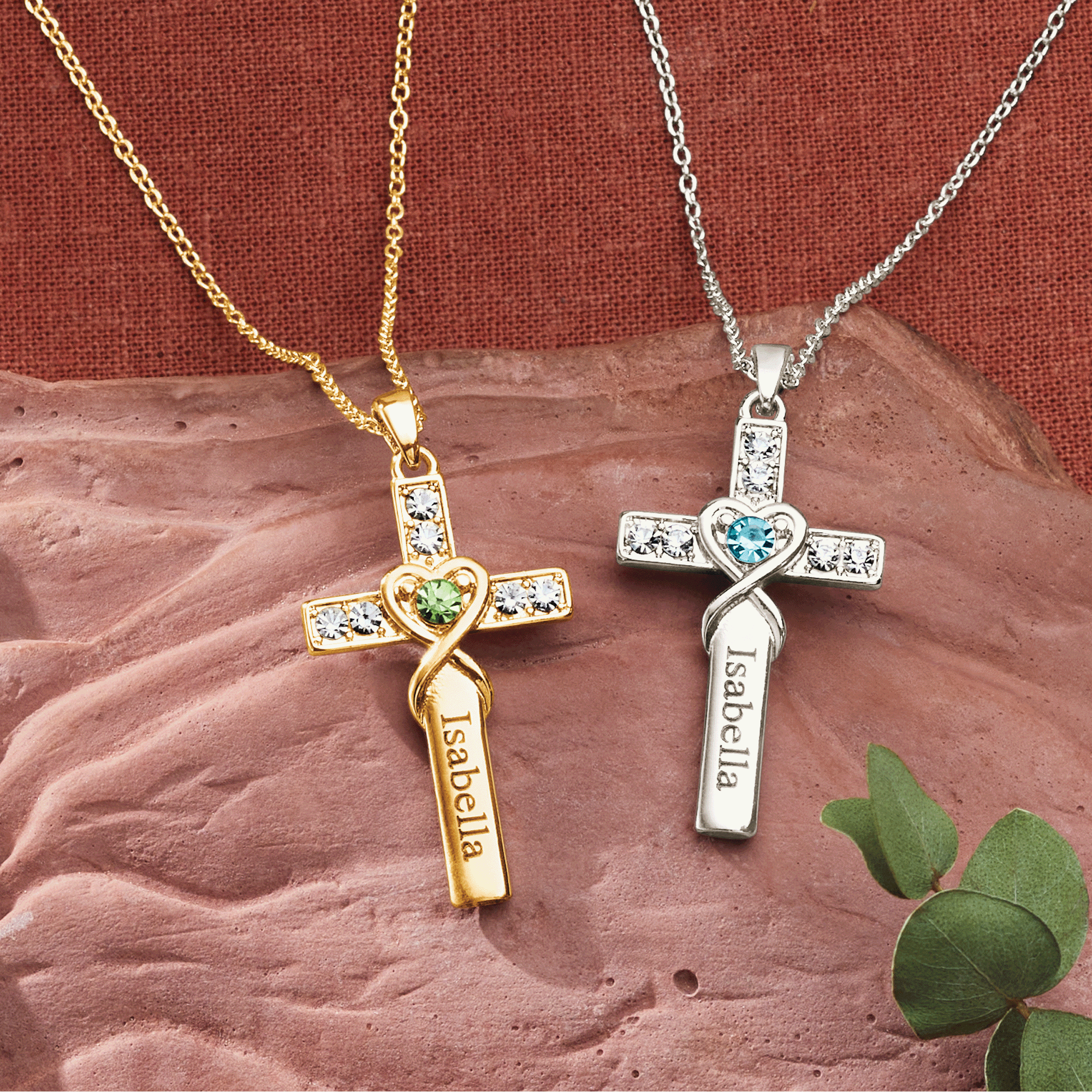 Personalized Birthstone Cross Necklace, , large