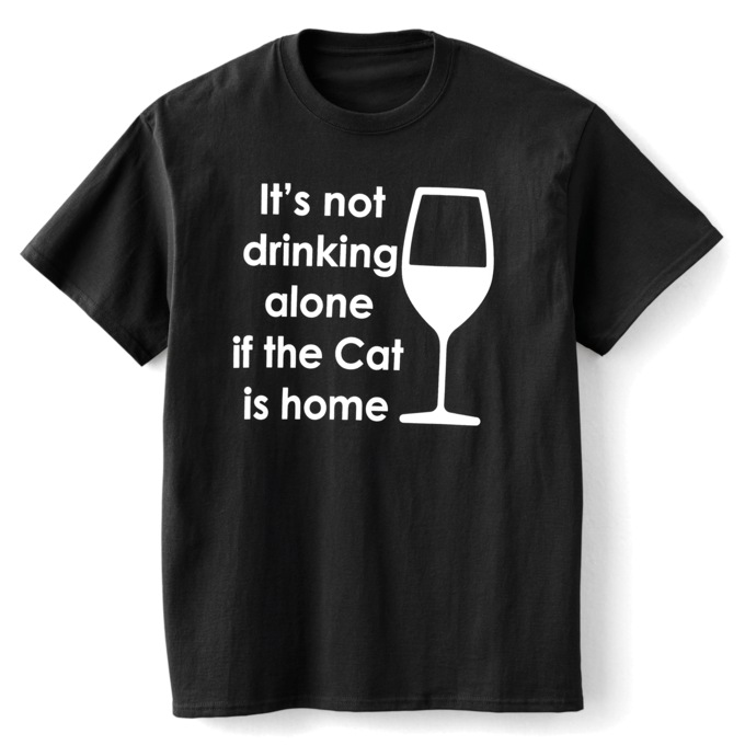 It’s Not Drinking Alone if the Cat is Home Funny Graphic Cotton Tee, , large