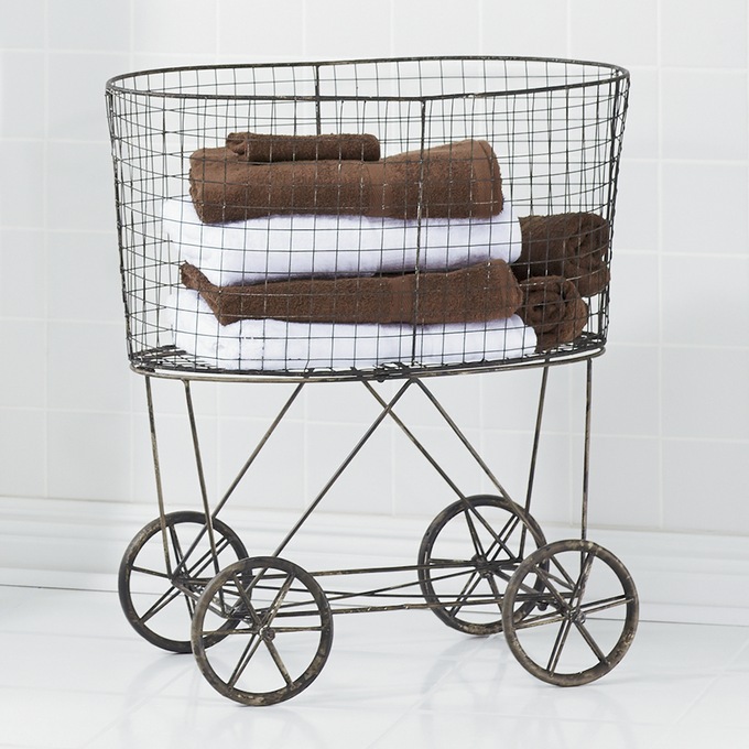 Vintage-Style Rolling Laundry Cart, , large