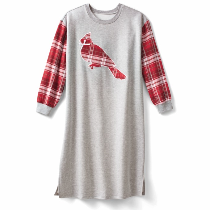 Cardinal-Appliqued Nightgown in Soft Sweatshirt Fleece , , large