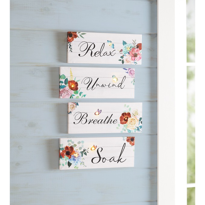 Lit 4-Piece Relax Unwind Bath Wall Art, , large