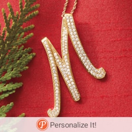 Personalized Initial Cubic Zirconia Script Pendant, , large