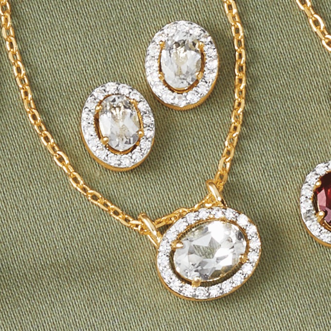 Gemstone Necklace and Earring Set, , large