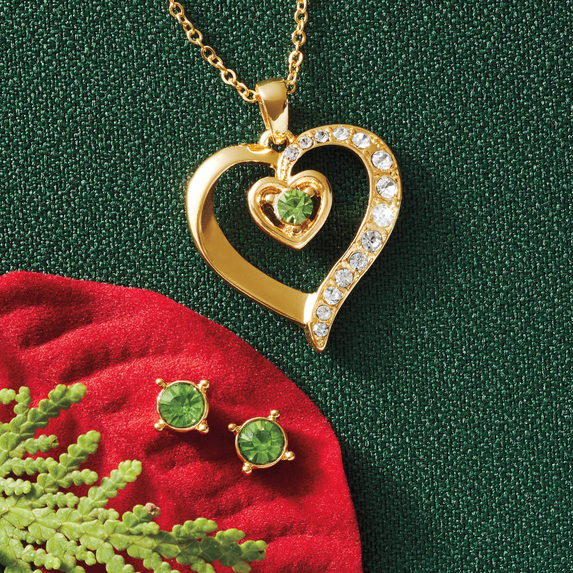 Personalized Birthstone Heart Pendant &amp; Earring Set, , large