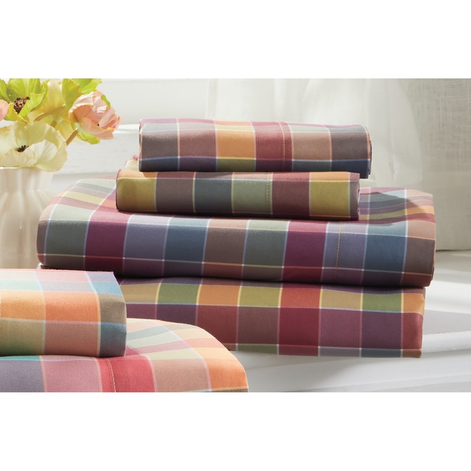 Color Connection Plaid Microfiber Sheet Set, Dark, large