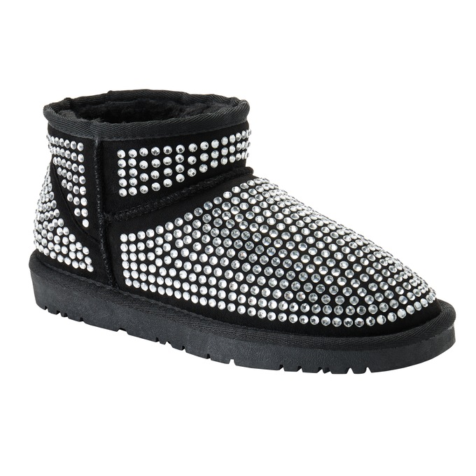 Azalea Wang Faux-Suede Fairytale Rhinestone Bootie with Faux Fur Lining for Women, , large