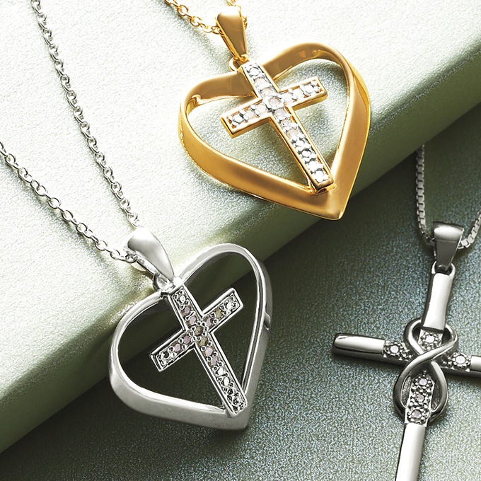 Diamond Heart/Cross Pendant, , large