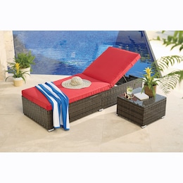 Wicker Chaise and Table Set, , large