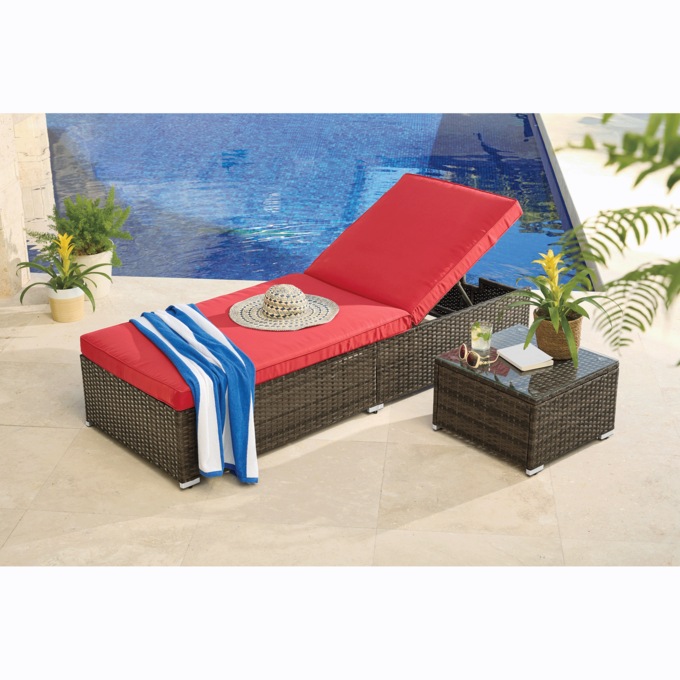 Wicker Chaise and Table Set, , large