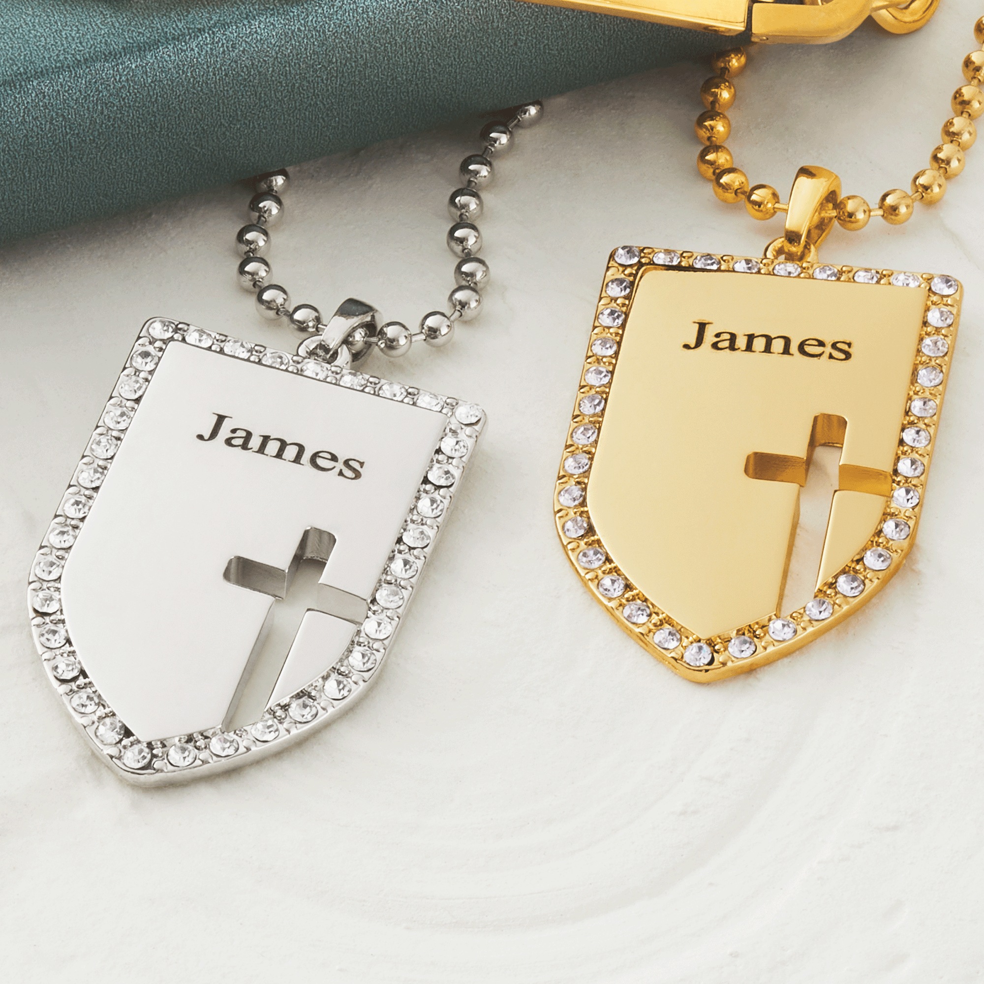 Personalized Name Shield/Cross Crystal Pendant, , large