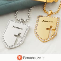 Personalized Name Shield/Cross Crystal Pendant, , large