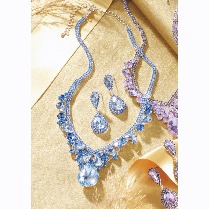 Crystal Teardrop Necklace & Earring Set, Aqua, large