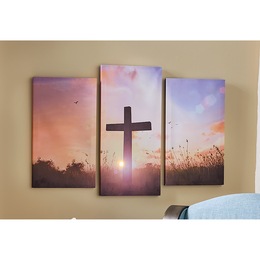 Lit Religious Cross Triptych, , large