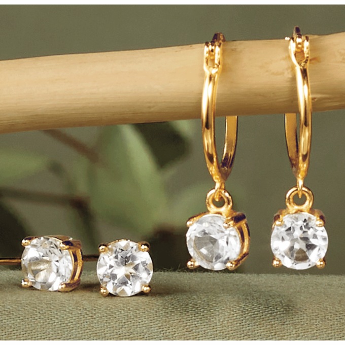 Gemstone 2-Pair Post and Hoop Earring Set, , large
