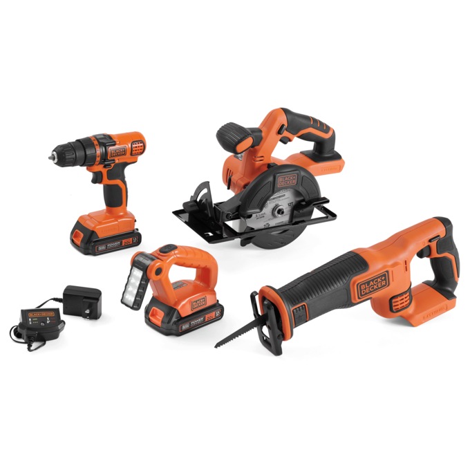 BLACK+DECKER 20V MAX Cordless 4-Tool Combo Kit - Drill/Driver, Circular Saw, Reciprocating Saw, LED Work Light, 2 Batteries, , large