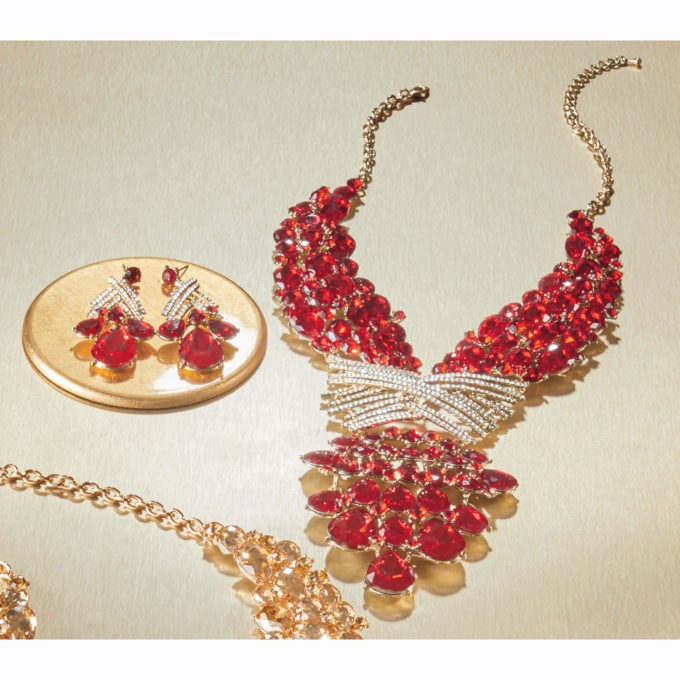 Crystal X-Bars Necklace & Earring Set, Red, large