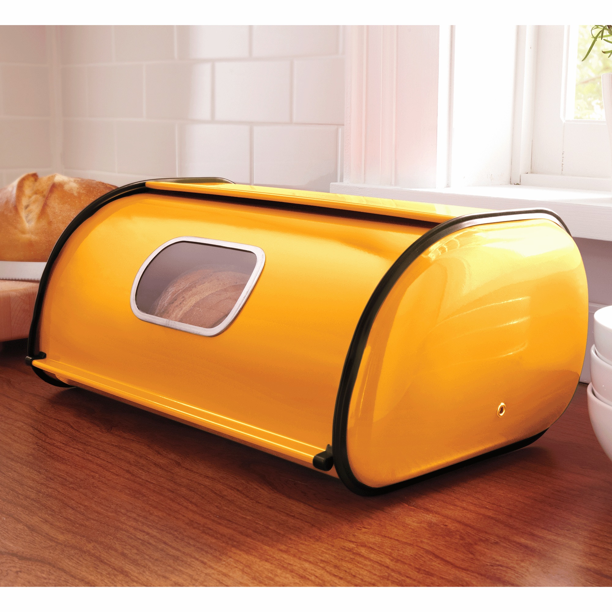 Ventilated Countertop Metal Breadbox with Window, Golden Honey, large