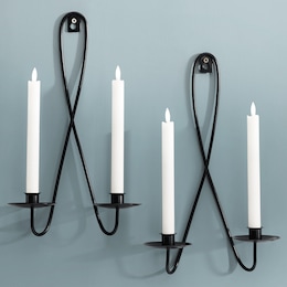 Set of 2 Double Taper Candle Sconces, , large