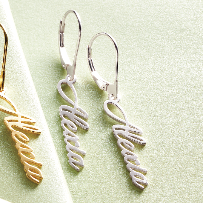 Name Leverback Earrings, , large