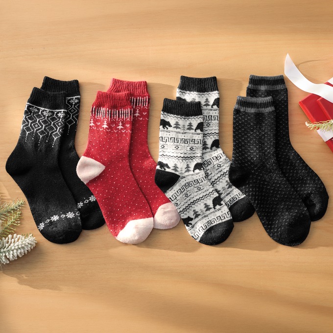 4-Pack Holiday Boot Sock, Ivory Black Red, large