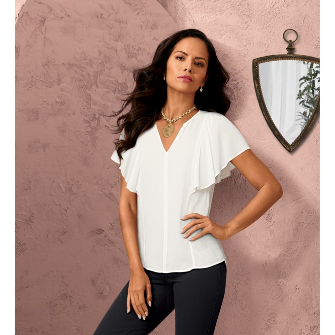 Jennifer Flutter-Sleeve Blouse, , large