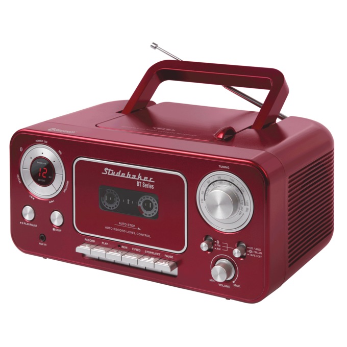 Studebaker Bluetooth Boom Box with Cassette, Red, large