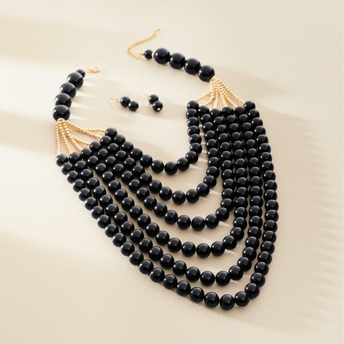 Color/Multi-Strand Bead Necklace & Earring Set, , large