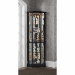 Tessa Lighted Display Corner Curio Cabinet with Glass Shelves and Mirrored Back, , large