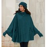 Fleece Ruffle-Trim Cape, Teal, large