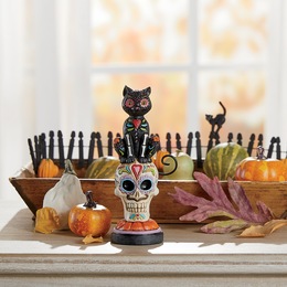 Jim Shore D&amp;iacute;a De Los Muertos Black Cat On Skull Figurine, , large