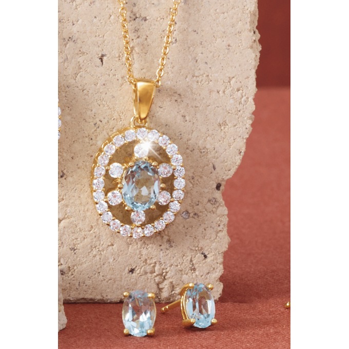 Gemstone Oval Frame Necklace & Earring Set, , large