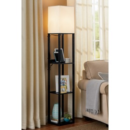 Powered Floor Lamp with Shelves, , large