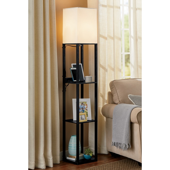 Powered Floor Lamp with Shelves, , large