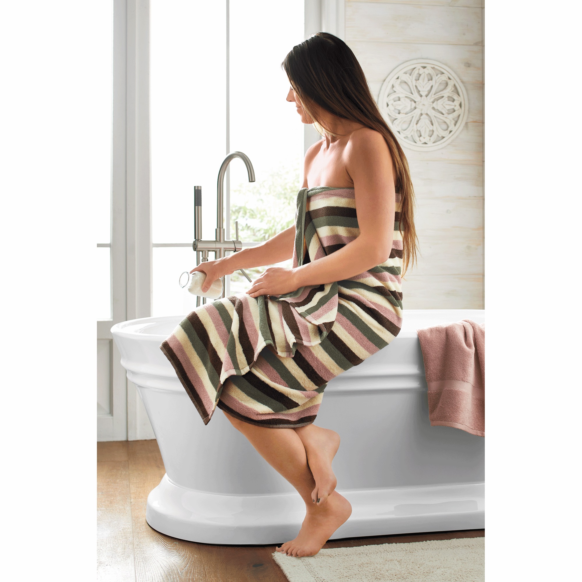 Set of 2 Serene Cotton Terry Bath Sheets, Blush Stripe, large