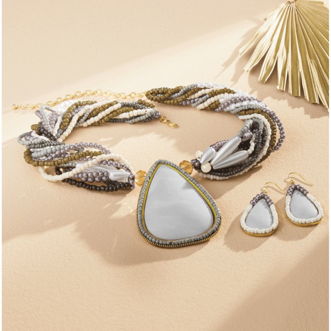 Bead/Stone Necklace & Earring Set, , large