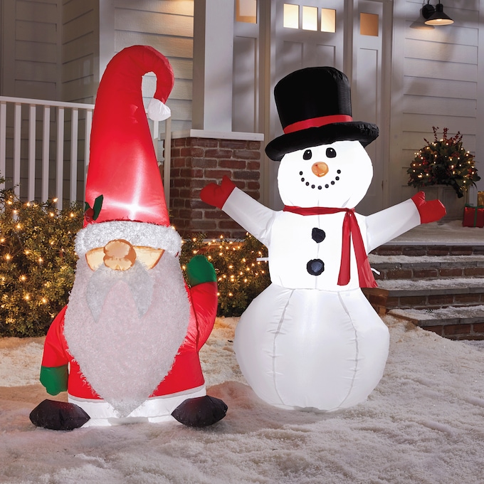Snowman or Santa Gnome Lit Inflatable Outdoor Holiday Décor, , large