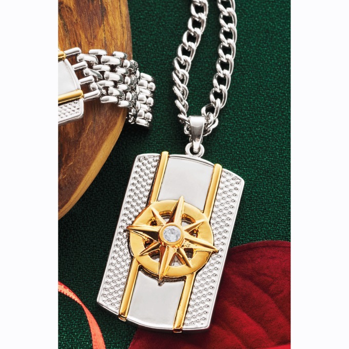 Men's Two-Tone Compass Necklace or Bracelet, , large