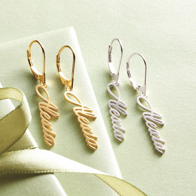 Name Leverback Earrings, , large