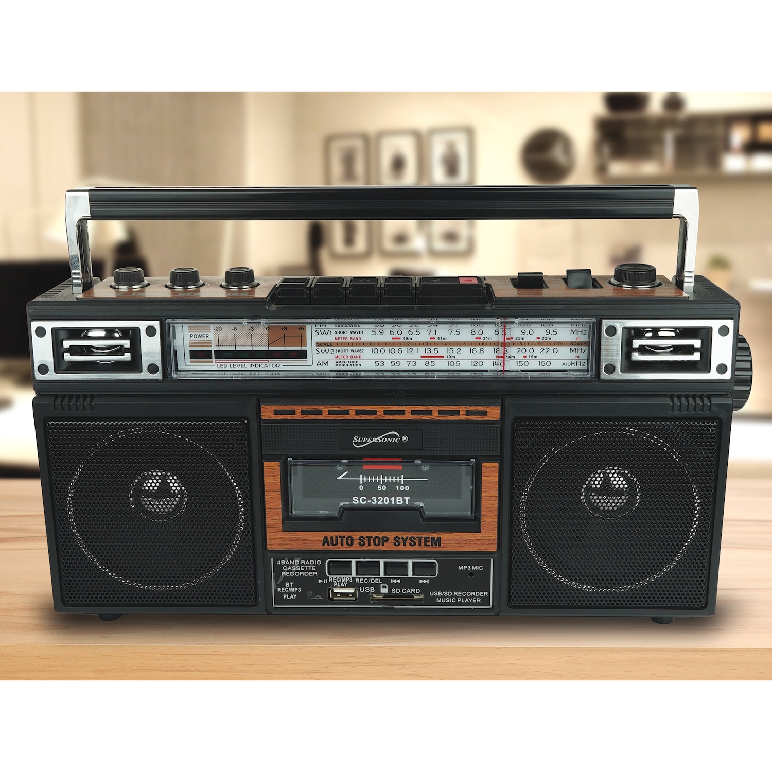 Supersonic 4-Band Radio and Cassette Player with Bluetooth