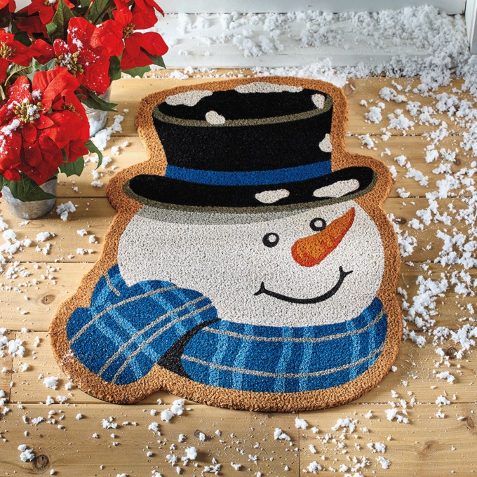 Snowman with Top Hat Coir Mat, , large