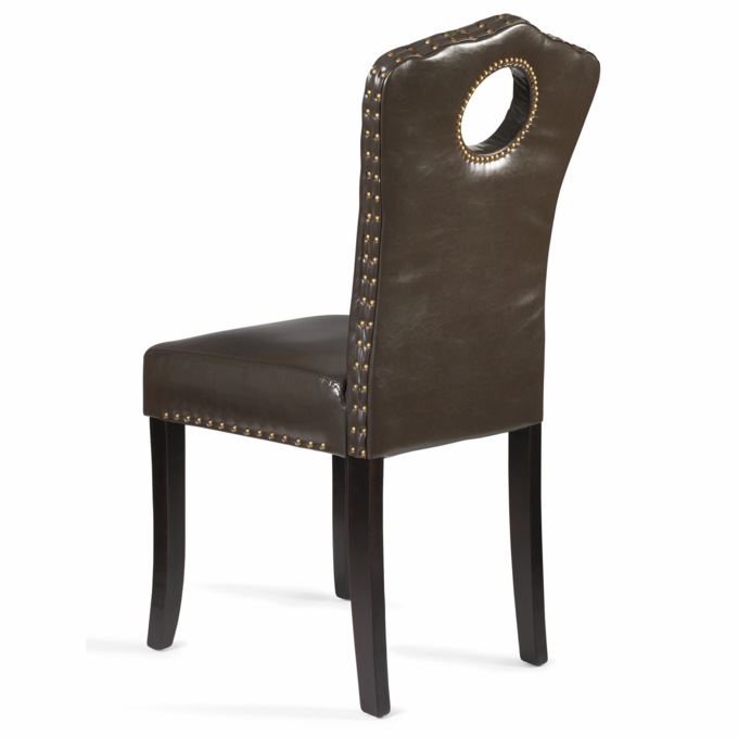 Faux-Leather Nailhead Dining Chair with Elegant Scalloped Back, , large