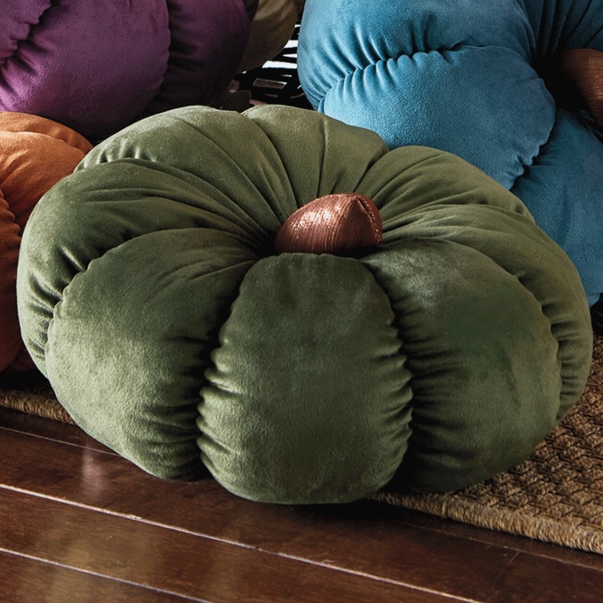 Stuffed Pumpkin Pillow, Olive, large