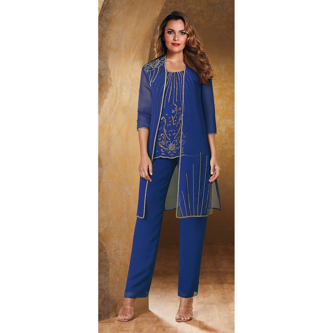 Annette 3-Piece Beaded Pant Set, Cobalt, large