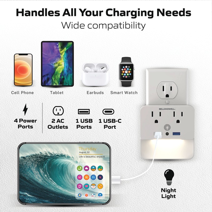 Bell+Howell Light Surge Protector, White, large