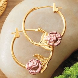 10K Gold Tri-Color Rose Hoops, , large