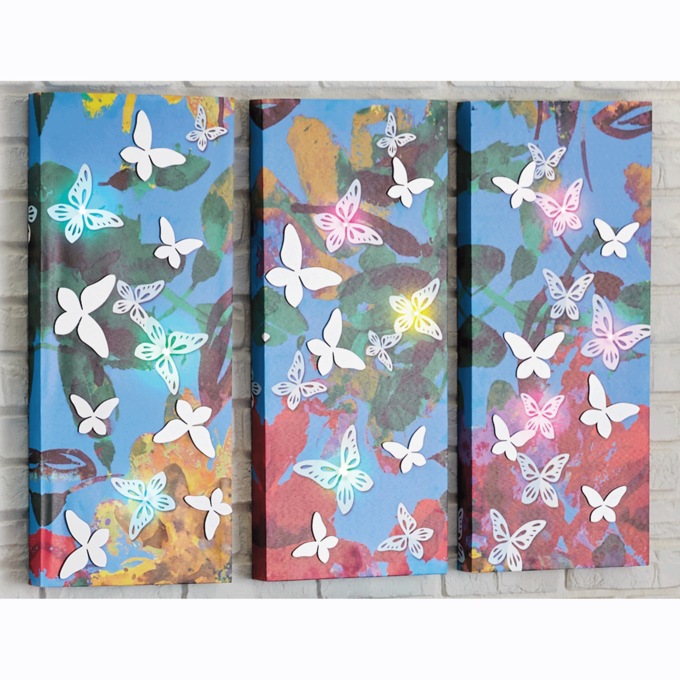 3-Piece Lit Butterfly Wall Art, , large